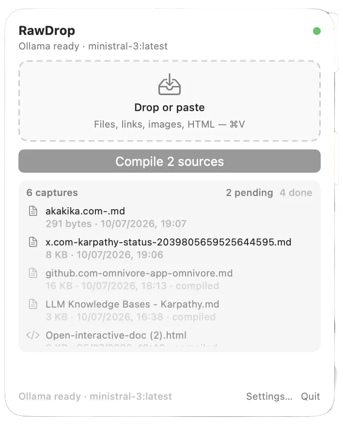 RawDrop's popover in light mode